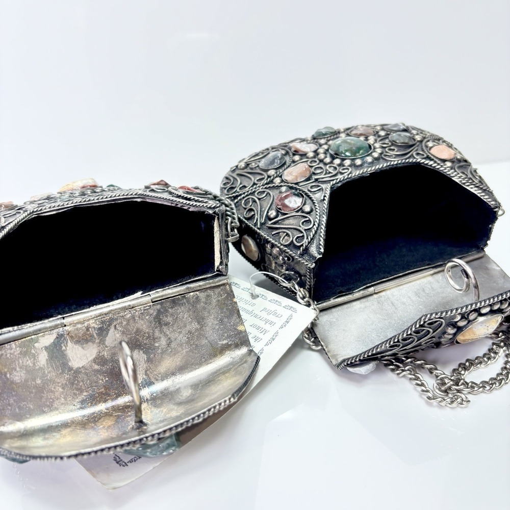 Silver Metal Purse Set 1lb 7oz Sajai Bag - Agate Stones Cocktail 1 NWT + 1 NWOT - Picture 11 of 12